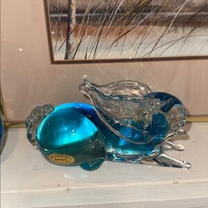 Murano Mid Century Vintage Aqua and Clear Glass Made in Murano Accent Piece